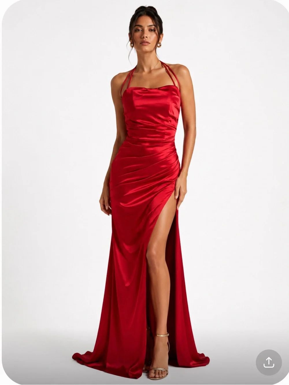STACEES Red Satin Halter Evening Gown with High Slit Size 0